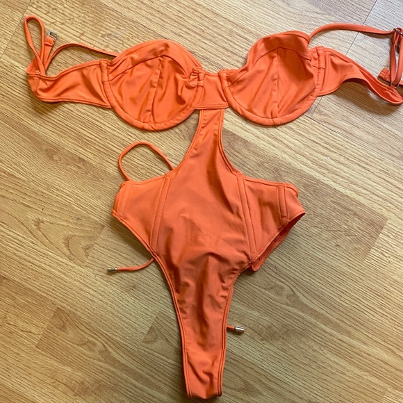 Kylie Swim Orange Cutout Swimsuit - Picture 1 of 3